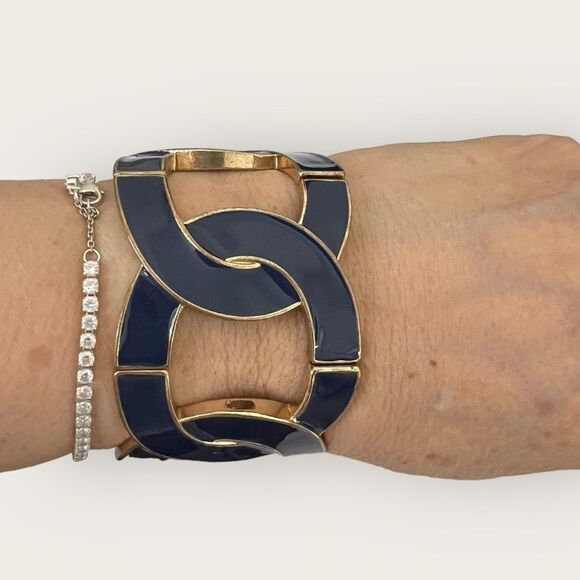 Large blue enamel bracelet gold tone base - Picture 1 of 4